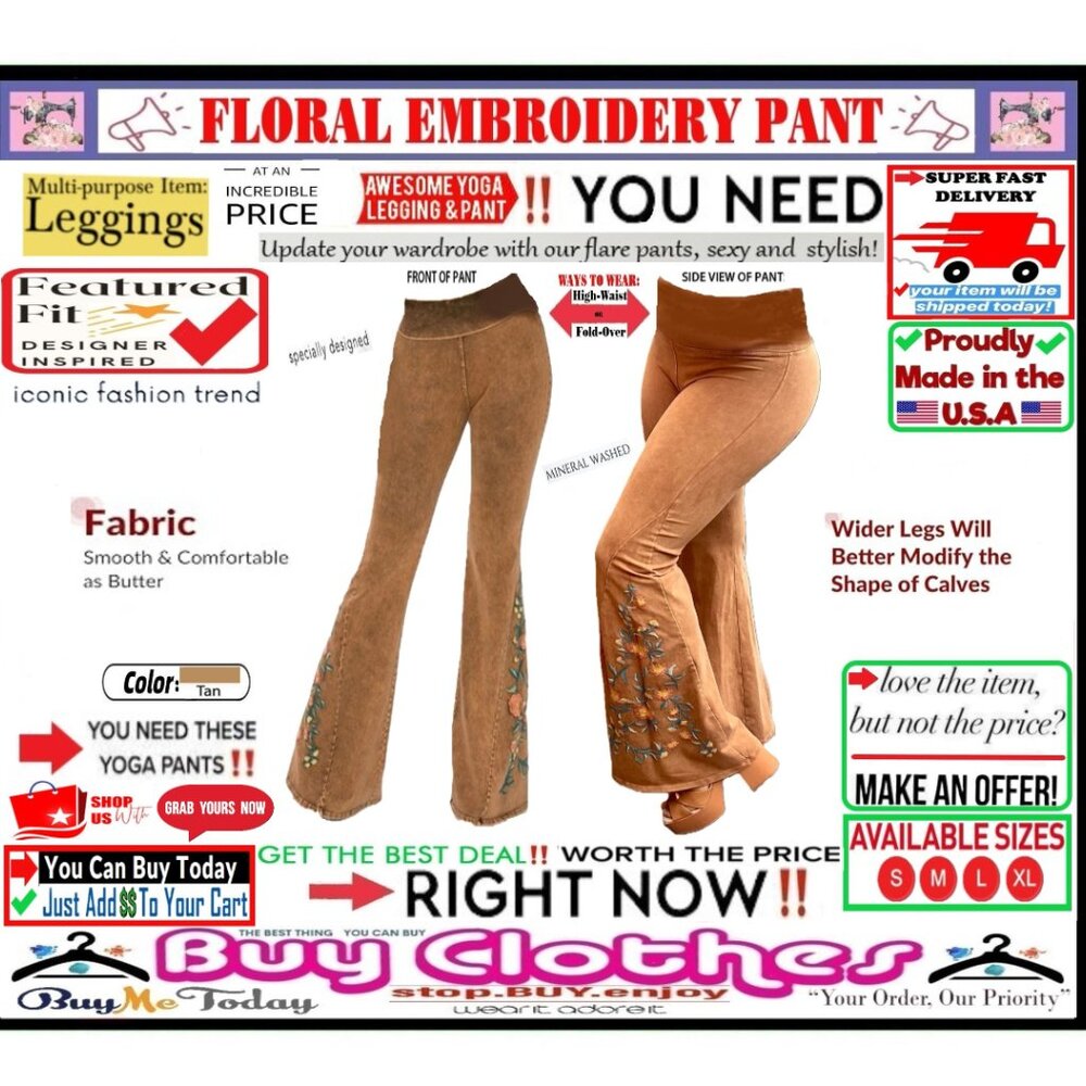 ๐ BOTTOM Fold Embroidery ๐ FLORAL โ LEGGING PANT Waist FLARE Wash ๐ธ BUY NOWโ - Picture 4 of 16